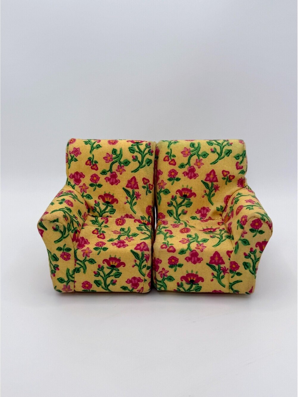 1:12 Vintage Fisher Price Dollhouse Sofa Loveseat 2 Piece Yellow Floral 1980s